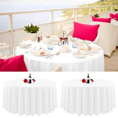 Productafbeelding van Twee ronde tafelkleden, 229 cm, wit, polyester, kreukvrij, wasbaar
