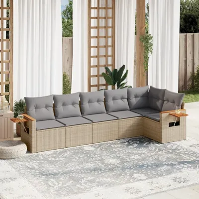 Produktbild von 6-tlg. Garten-Sofagarnitur mit Kissen Beige Poly Rattan 3259231