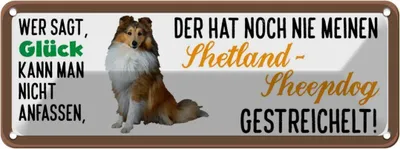 Produktbild von vianmo Blechschild 10x27 cm Shetland Sheepdog Hund gestreichelt Tier Haustier