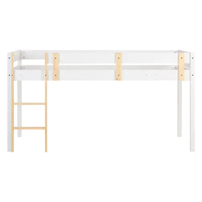 Produktbild von Homestyle4u Hochbett 90x200 Weiß Holz Kiefer Kinderbett Stockbett Lattenrost