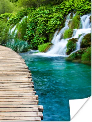 Produktbild von MuchoWow® Poster Brücke - Wasser - Pflanzen - Wasserfall - Grün 120x160 cm - Wandbilder
