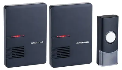 Zdjęcie produktu dla Grundig Bezprzewodowy dzwonek do drzwi z 1 nadajnikiem, 2 odbiornikami Baterie Zasięg 80 metrów Czarny