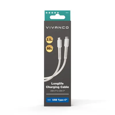Produktbild von LongLife Charging Cable 60W, USB Type-C™ Ladekabel weiß (63641)