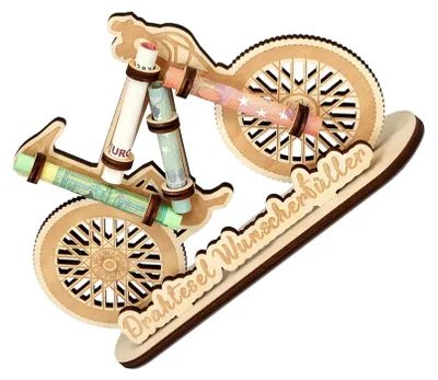 Produktbild von Geldgeschenk mit Fahrradmotiv, Wunschgeschenk, Fahrraddekoration aus Holz, Geschenk für Radfahrer, Geldgeschenk für Fahrradbegeisterte