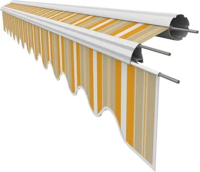 Produktbild von Leudus Markisenstoff mit Volant für 4x3m Markisen Markisenersatzstoff Markisentuch Sonnenschutz fertig genäht (3,83x3m SPD062)