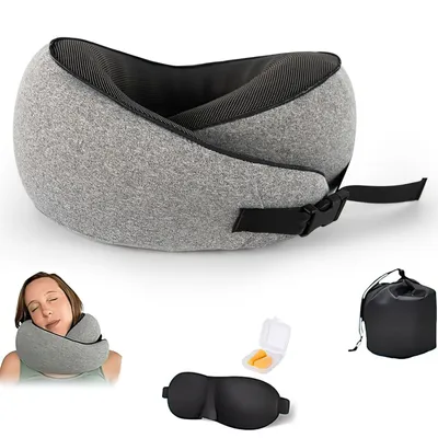 Produktbild von Nackenkissen Flugzeug Reisekissen 100% Memory Foam 360º Ergonomisches Design Asymmetrische Seiten Reisetasche Inklusive Weiche Passform Ideal