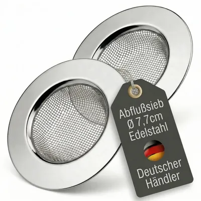 Produktbild von Abflusssieb Ablaufsieb Haarsieb - Edelstahl - 2 Stück - Feinmaschig - Ø 77 mm