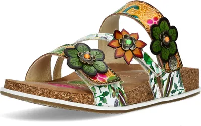 Image de Mules Laura Vita pour femmes, motif floral, fleurs avec perles et rivets, Brcyano 16, taille : 38 EU, couleur : jaune