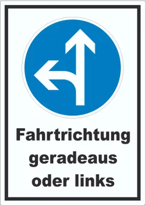 Produktbild von Aufkleber Fahrtrichtung geradeaus oder links A7 (74x105mm)