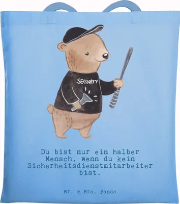Produktbild von Mr. & Mrs. Panda Tote Bag Sicherheitsdienstmitarbeiter Herz - Sky Blue - Geschenk, Shopping Tasche, Jutebeutel, dokumententasche, Beutel