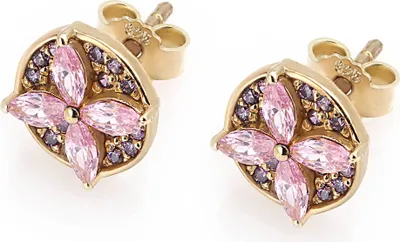 Produktbild von Paar 9,4mm Ohrstecker 925 Silber Gelb Gold vergoldet Ohrringe mit Zirkonia rosa