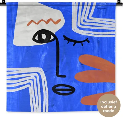 Produktbild von MuchoWow® Wandteppich Wandbehang Porträt - Blau - Abstrakt 60x60 cm Tapisserie Dekoration Wandtuch - Dekorationen - Wand Decke