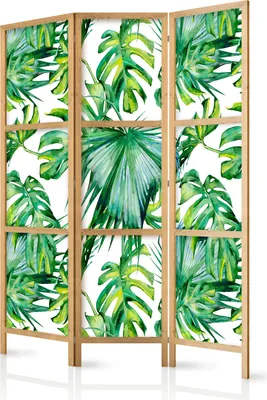 Produktbild von 3-teiliger Einseitiger Vlies Japanischer Paravent - Monstera and Palm Leaves I 135x172 cm Blätter b-B-0295-z-b