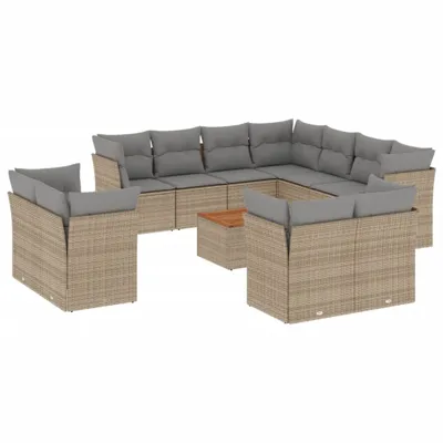 Produktbild von vidaXL 12-tlg. Garten-Sofagarnitur mit Kissen Beige Poly Rattan