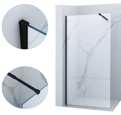 Produktbild von Silla Walk-In Duschwand 110x200 cm Schwarz, 8 mm ESG-Glas, Nano-Beschichtung