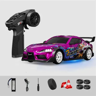 Produktbild von Hstar D24-01S1 RC Drift Auto 1:24 4WD, 2,4GHz Ferngesteuertes Rennauto mit Gyro, LED-Licht, Proportionale Steuerung, RTR Lila