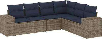 Produktbild von vidaXL 6-teiliges Gartensofa-Set mit Kissen, grau, Polyrattan