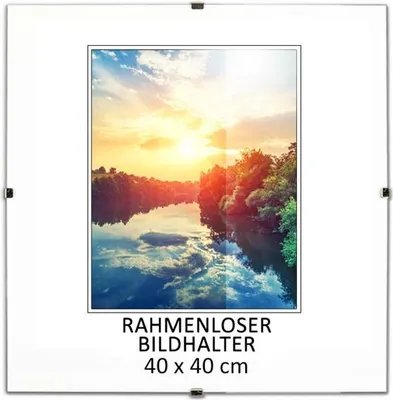 Produktbild von MG Design Rahmenloser Bilderrahmen, 40 x 40 cm - mit Clips, Acrylglas, HDF-Platte - zum vertikalen oder horizontalen Aufhängen/Aufstellen