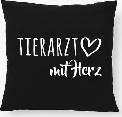 Produktbild von Huuraa Kissen Tierarzt mit Herz 40x40cm mit Füllung Black Baumwolle Dekokissen Geschenkidee