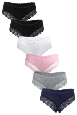 Produktbild von Fabio Farini - 6 Stück Damen Unterhosen - Frauen Brasilslip aus Baumwolle mit floraler Spitze am Beinabschluss