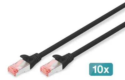 Productafbeelding van DIGITUS DK-16440025BL10: Patchkabel Cat. 6, S/FTP, 0,25 meter, zwart, set van 10