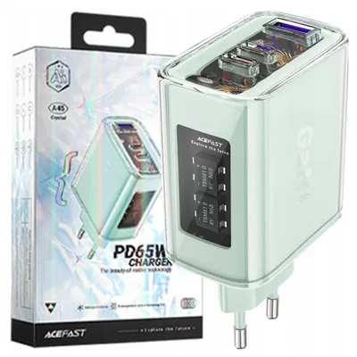 Image de Acefast Gan 65W Chargeur 3 ports (1Xusb, 2Xusb C) Vert (A45)