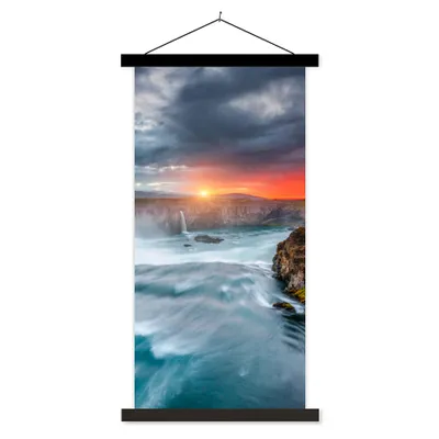 Produktbild von MuchoWow® Textilposter Wasserfall - Sonnenuntergang - Natur - Wasser 60x120 cm mit schwarzem Rahmen - Magnete