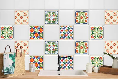 Produktbild von 24 Stück Laminierter Sticker Aufkleber Küchen Wandfliesen Fliesenaufkleber Volksdekor 10 x 10 cm