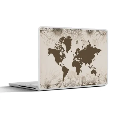 Produktbild von MuchoWow® Laptop Aufkleber Sticker Cover Weltkarte - Vintage - Blumen 30x21 cm - Sticker für Laptop - Selbstklebend
