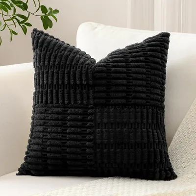 Productafbeelding van Kussensloop, corduroy, kruisstreepmotief, 45x45 cm, zwart, 1 stuk
