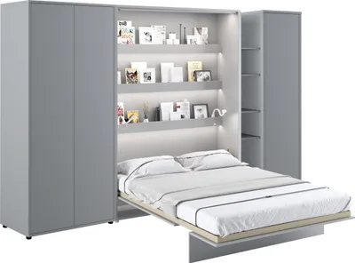 Produktbild von Wohnwand mit Schrankbett Bed Concept 140x200 Lenart Kleiderschrank Regalschrank Regal Led Beleuchtung Grau/Graphite