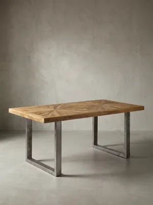 Produktbild von Massivholz Esstisch, rustikales Design, Edelstahlbeine, Mango Massivholz. 180x90x76 cm | Kadima Design