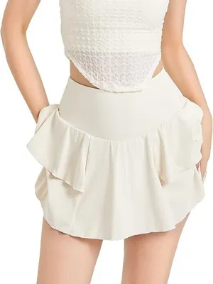 Produktbild von Damen Jeans-Minirock mit Rüschen und Plisseefalten - Ausgestellter, gestufter A-Linien-Rock für Freizeit und Clubpartys