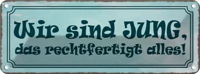 Produktbild von vianmo Blechschild 10x27 cm wir jung das rechtfertigt alles Spruch Zitat