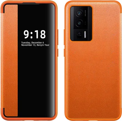 Image de Etui pour Xiaomi Redmi K60 Pro étui fin en cuirPolyuréthaneavec fenêtre d'affichage Orange