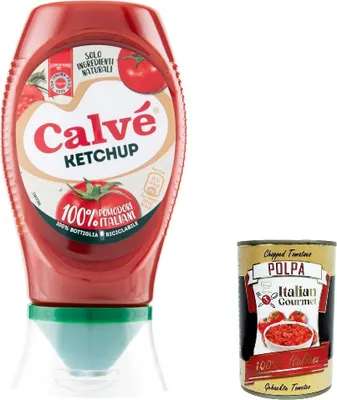 Produktbild von 12x Calvé Ketchup in Top-Down-Verpackung, 100 % italienische Tomaten, 250 ml + Italian Gourmet polpa 400g
