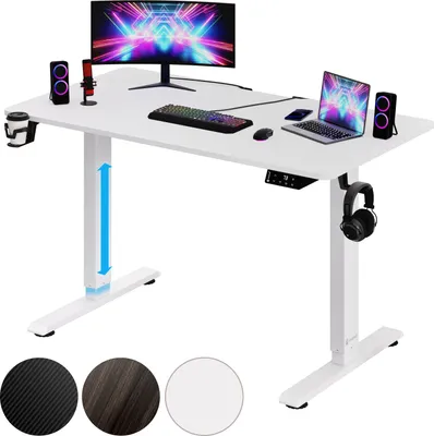 Produktbild von CASARIA® Höhenverstellbarer Schreibtisch mit elektrischer Tischplatte und LCD-Display, Stahlgestell, geeignet für Büro & Gaming, Modell: 110cm, Farbe: Weiß
