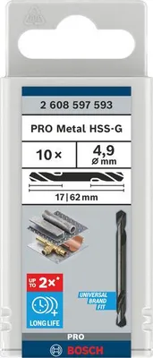 Produktbild von PRO Metal HSS-G Spiralbohrer mit Doppelklinge, 4,9 x 17 x 62 mm, 10-tlg.