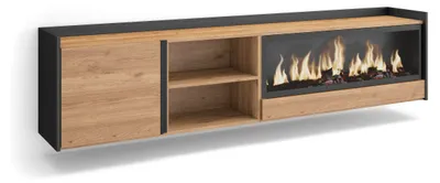 Produktbild von TV-Möbel Holzeffekt eiche schwarz 212x35x50cm Kamin mit Feuereffekt