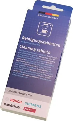A box of cleaning tablets for coffee machines.