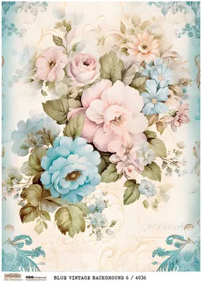 Immagine prodotto di Carta di riso per decoupage A4 - Scraplove - Sfondo blu vintage 6
