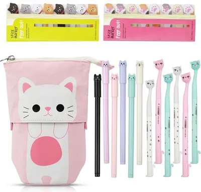 Productafbeelding van Kawaii-kattenetui - 12 schattige katten - 0,5 mm - Gelpennen en 240 katten - Zelfklevend - Jongens - Meisjes
