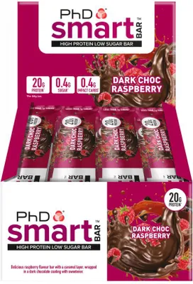 Produktbild von PhD Smart Bar (12x64g) Dark Choc Raspberry - Riegel - Protein-Riegel