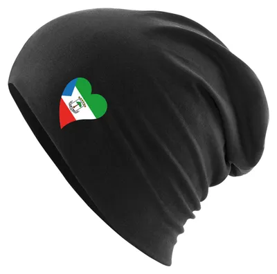 Produktbild von Huuraa Beanie Äquatorialguinea Flagge Herz Black One Size Baumwolle und Elasthan Mütze Geschenkidee