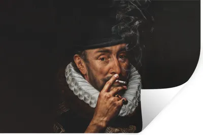 Produktbild von MuchoWow® Wandtattoo Wandsticker Wandaufkleber Wilhelm von Oranien - Adriaen Thomasz - Zigaretten 60x40 cm Selbstklebend und Repositionierbar - Wierderverwendbar - Selbstklebend