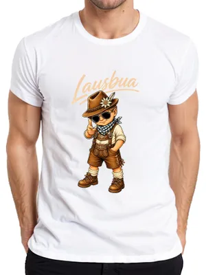 Obrázek produktu pro Pánské tričko "Lausbua Cool Kind Lederhose Bayern Dirndl Wiesn Alpen", bílé, velikost XL