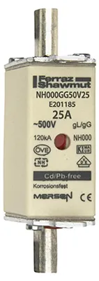 Produktbild von Mersen 1B639.000000 NH000 25A gG 500V NH-Sicherung sfü spannungsführend