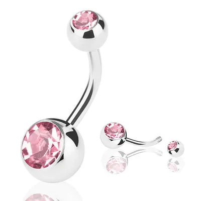 Produktbild von Taffstyle Bauchnabelpiercing Bauchnabelpiercing Banane Stecker Doppel Kristall, Rosa / 1,6mm x 10mm / 8mm x 5mm