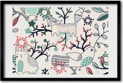 Produktbild von Bild 60x40 MDF-Rahmen, Wandkunst Tiere und Blumen