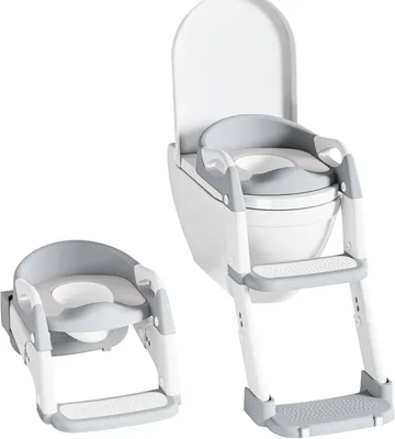Image de Réducteur de toilette pour enfants - Pot pour bébé - Apprentissage de la propreté - Hauteur réglable - 45 x 34 cm - Gris
